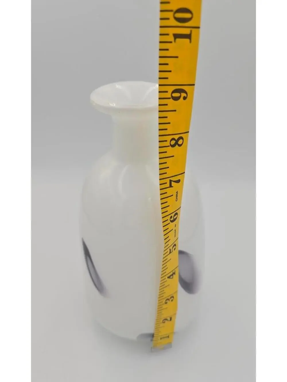 Vintage Murano Style White Purple Art Glass Vase Mid Century Modern 9” Italy